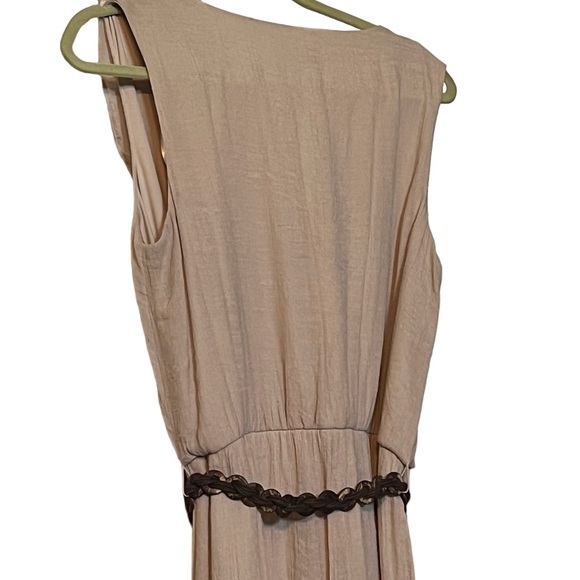 Beige Maxi Sleeveless Dress with Brown Belt Women’s - Picture 8 of 9